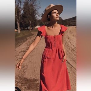 Anthropologie NWT Pilcro Flutter Sleeve Blue MIDI Dress Size 2X.